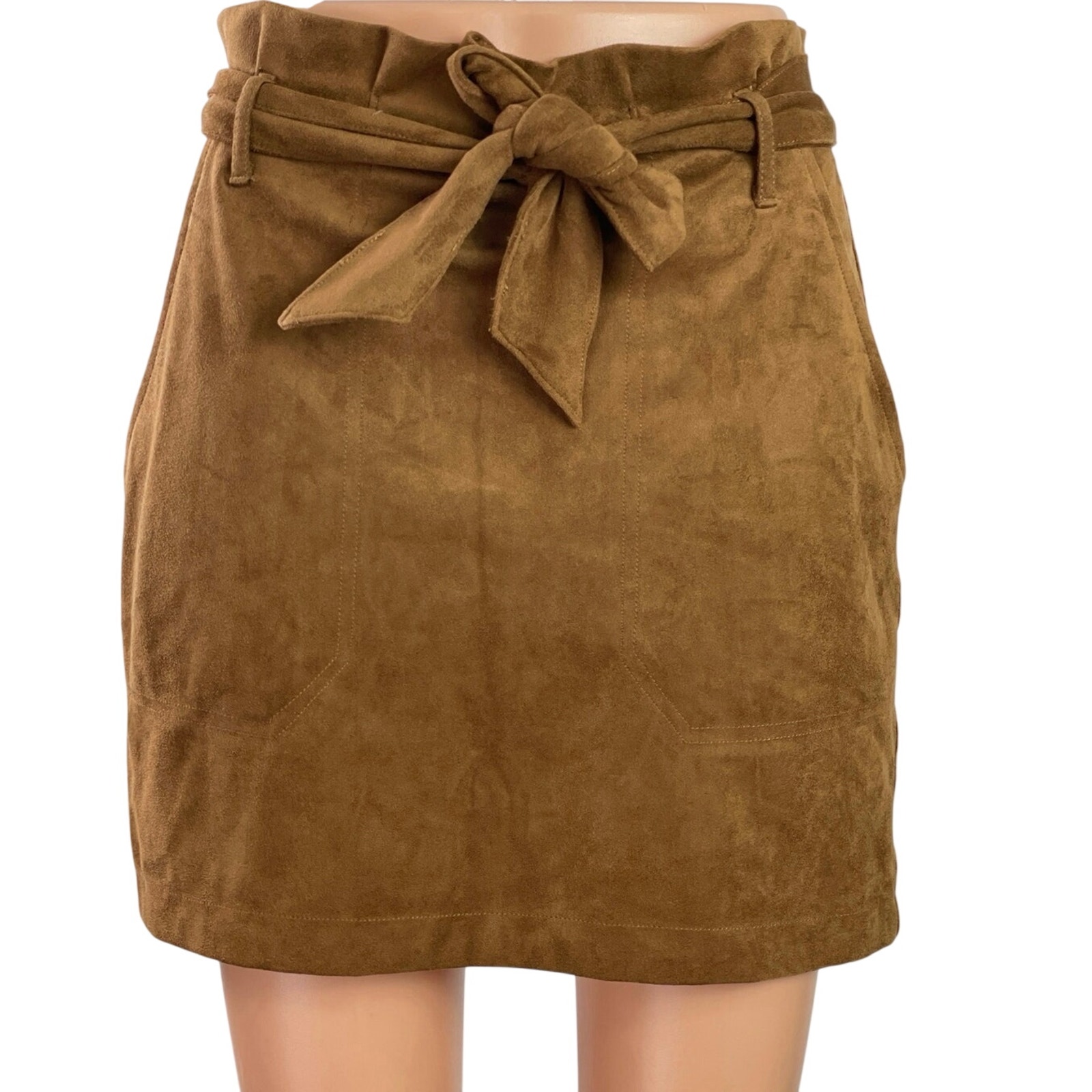 Abercrombie & Fitch Womens Brown Faux Suede Belted Mini Paperbag Skirt Size Xs